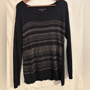 Black Rock and Republic sweater with embellished open knit mesh front fabric.